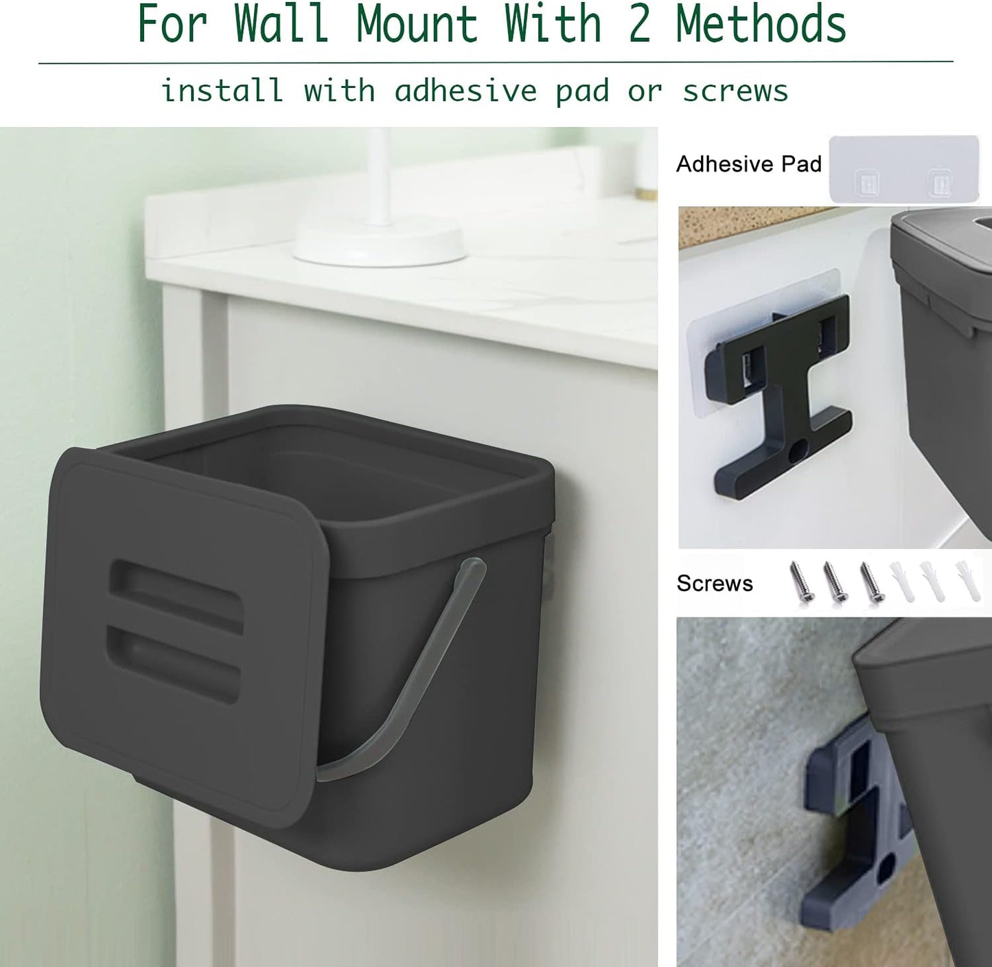 Bote basura cocina con tapa colgante pared