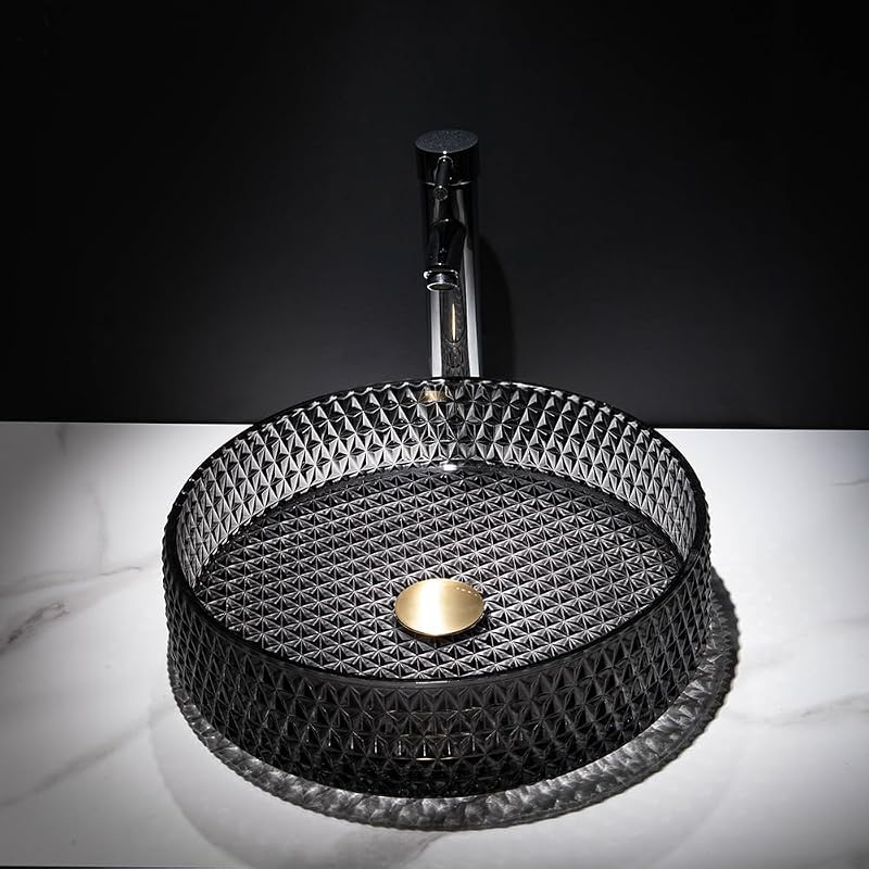 Lavabo redondo de vidrio cristal transparente 15.35x4.33pulg