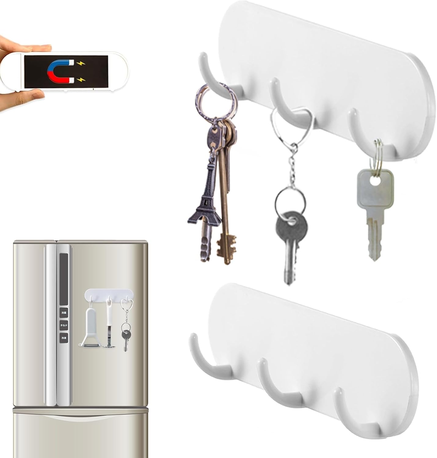 2 Llaveros Magnéticos con 3 Ganchos para Nevera Cocina