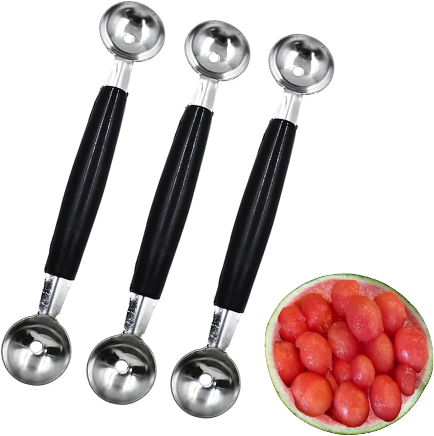 Set 3 Cucharas Acero Inox Doble Punta para Helado Frutas