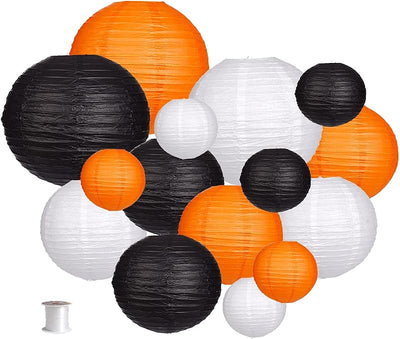 15 Pzas Faroles Papel Decorativos Fiesta Negro/Naranja/Blanco
