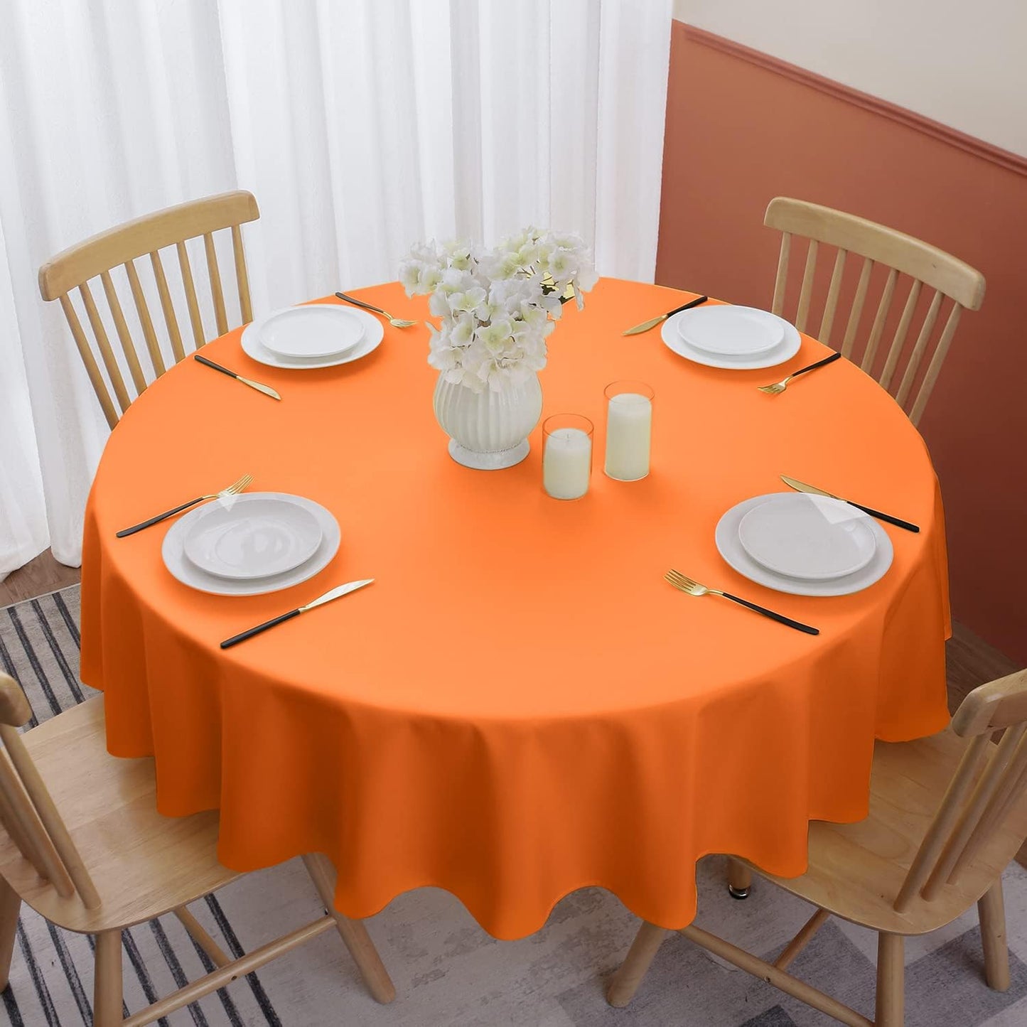 Mantel redondo poliéster impermeable 90pulg naranja