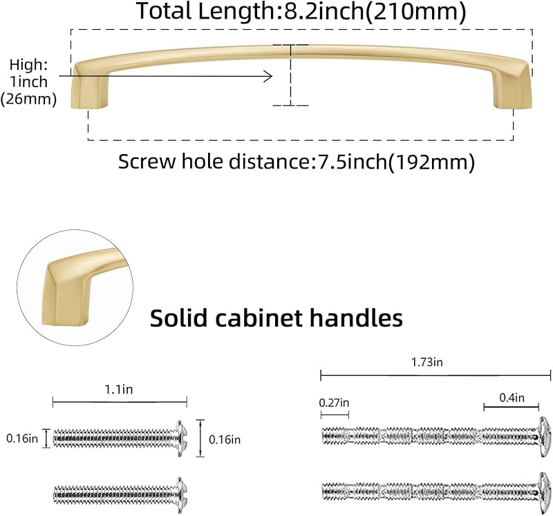 10 Tiradores Latón Cepillado 7.5" para Cajones Cocina