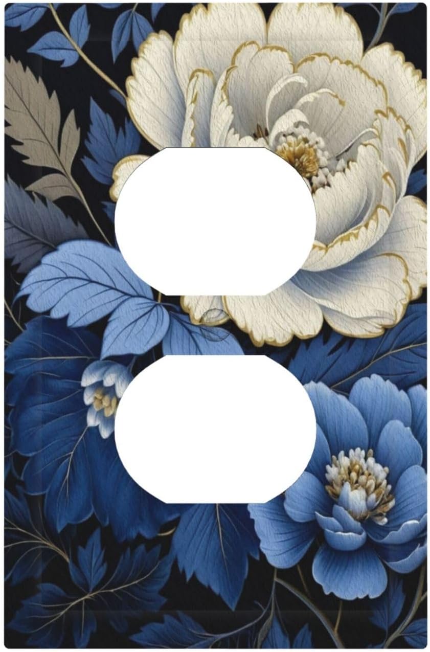 Cubierta interruptor flores azules y blancas 1 gang decorativa