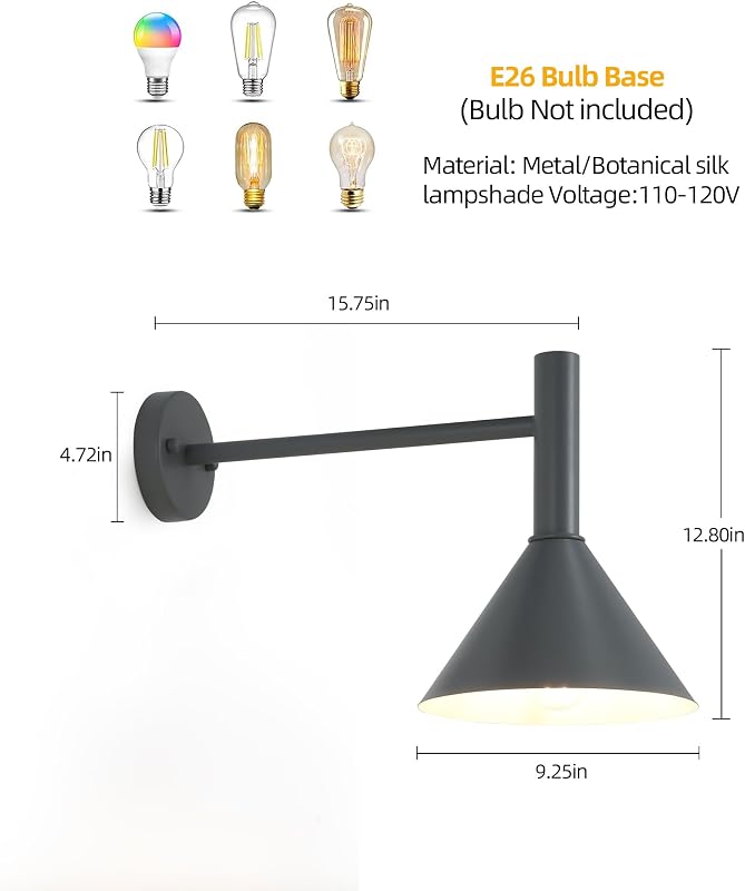 Lámpara granero cuello cisne negro 19" brazo 13"