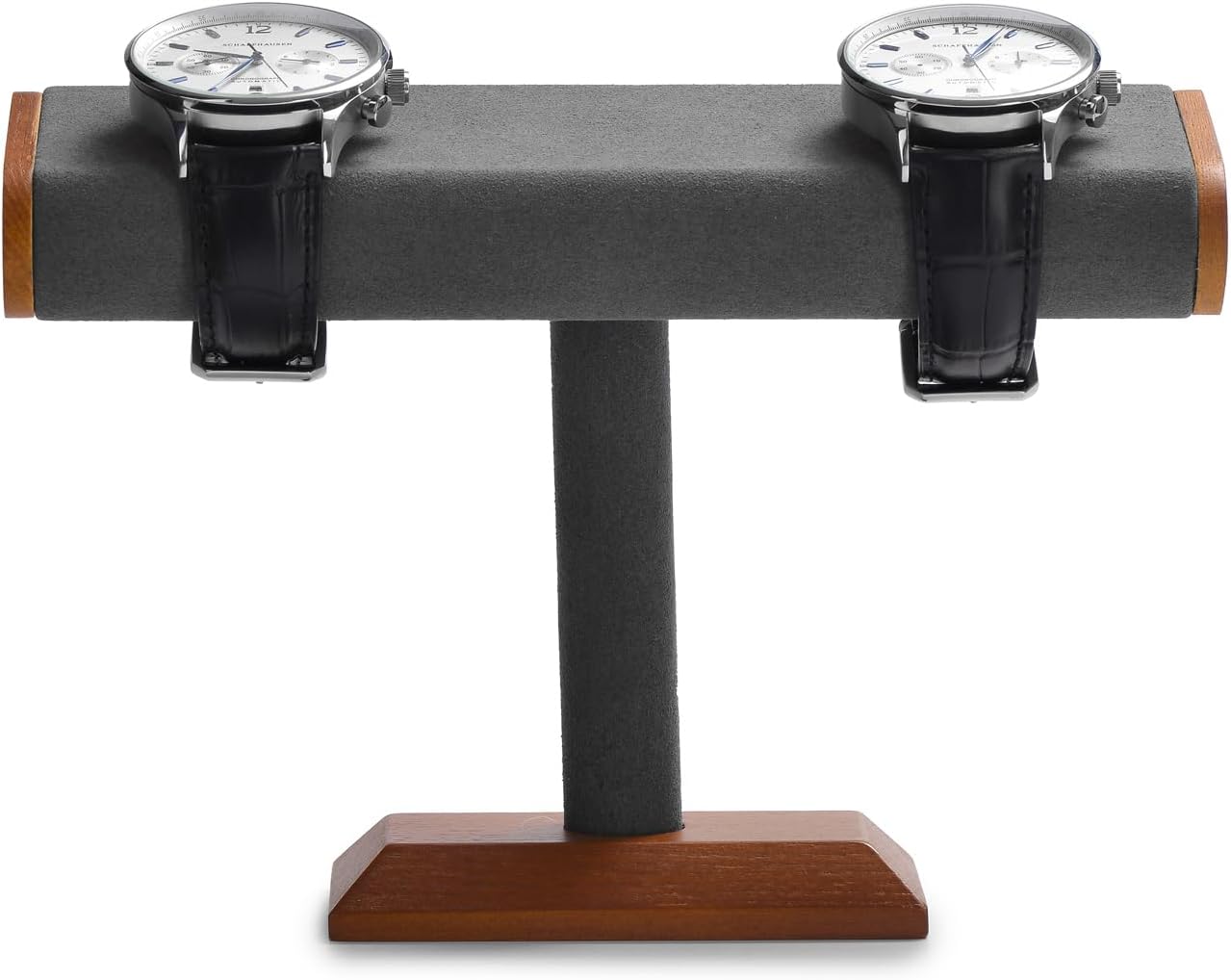 Soporte T-bar madera para relojes y joyas con microfibra