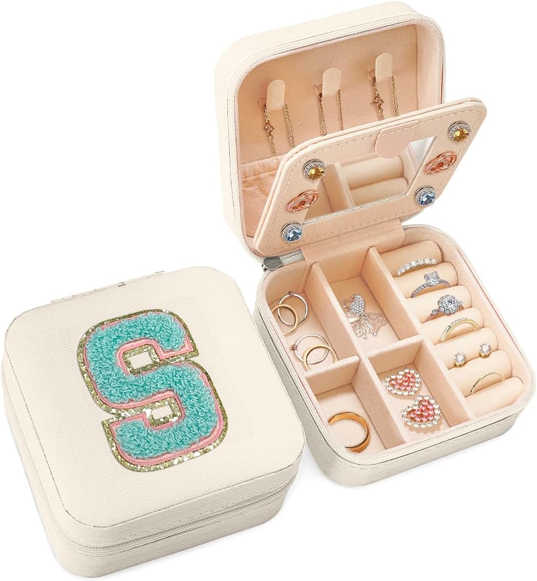 Joyero viaje blanco con inicial s para niñas y mujeres