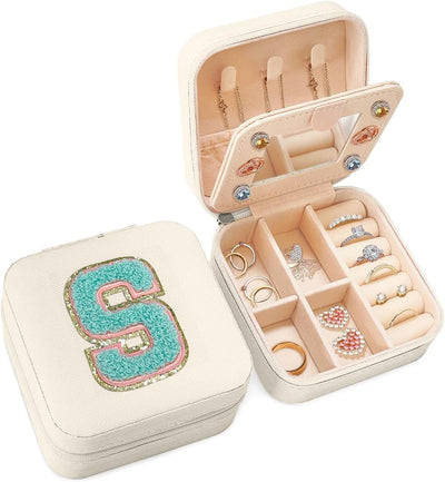 Joyero viaje blanco con inicial s para niñas y mujeres