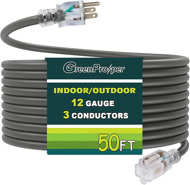 Cable extensión 50" gris 12/3 SJTW UL impermeable