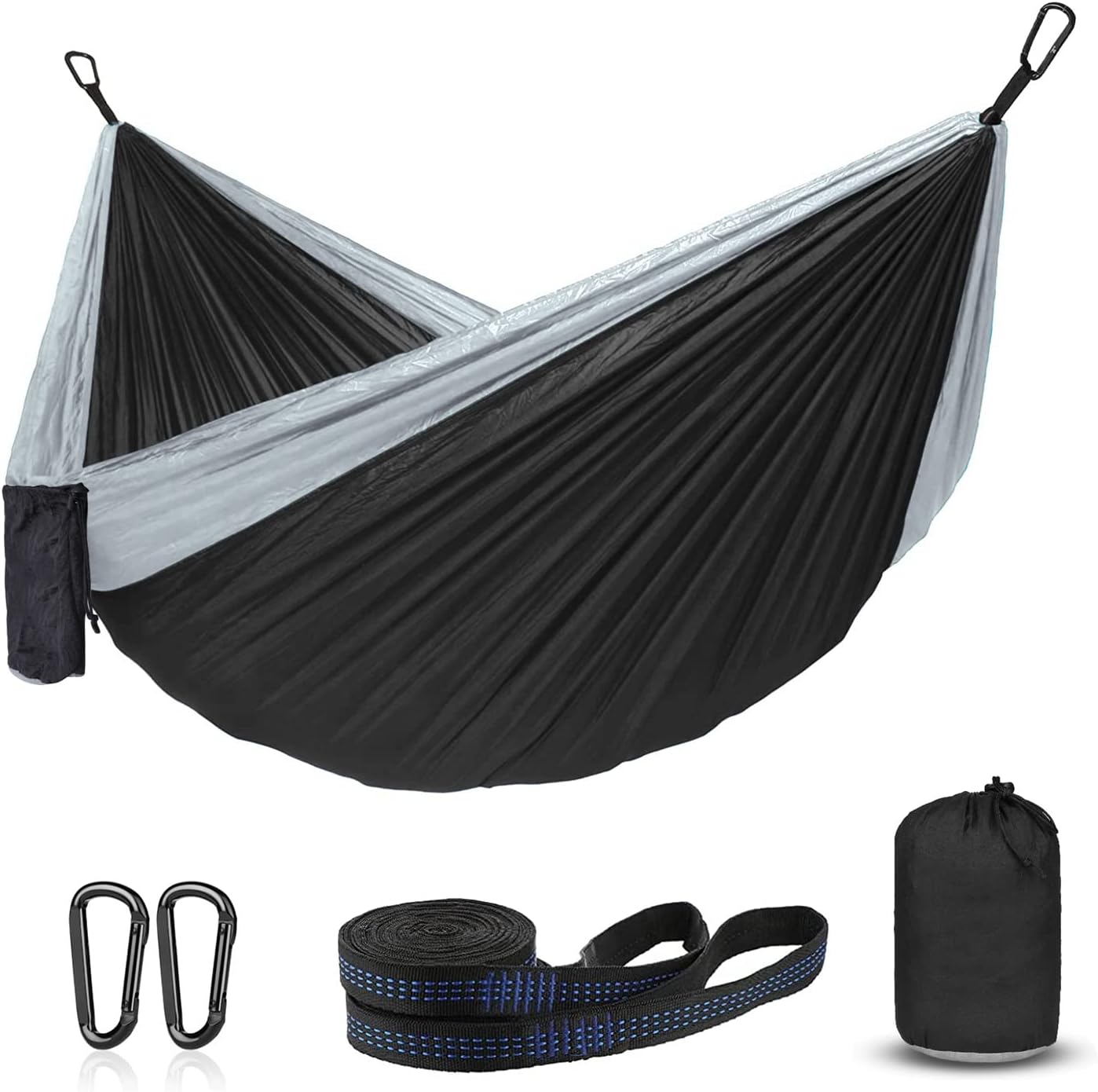 Hamaca portátil para campamento y jardín 210D negro/gris