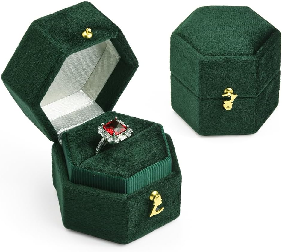 Caja anillos terciopelo hexagonal para compromiso boda