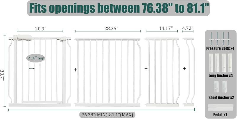 Puerta bebé ancha 76.3-81" sin taladro para mascotas