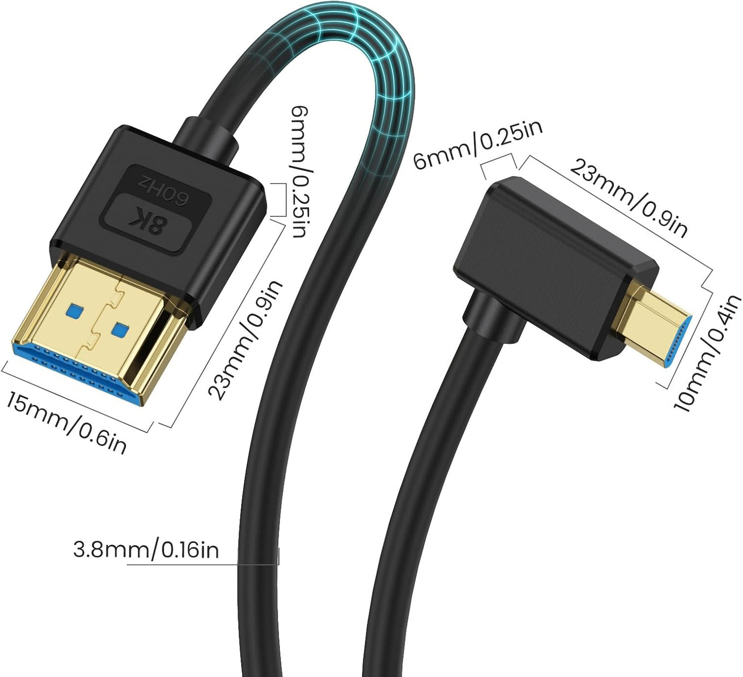 Cable HDMI micro a HDMI 1 pie 90° 48 Gbps 8K 60Hz