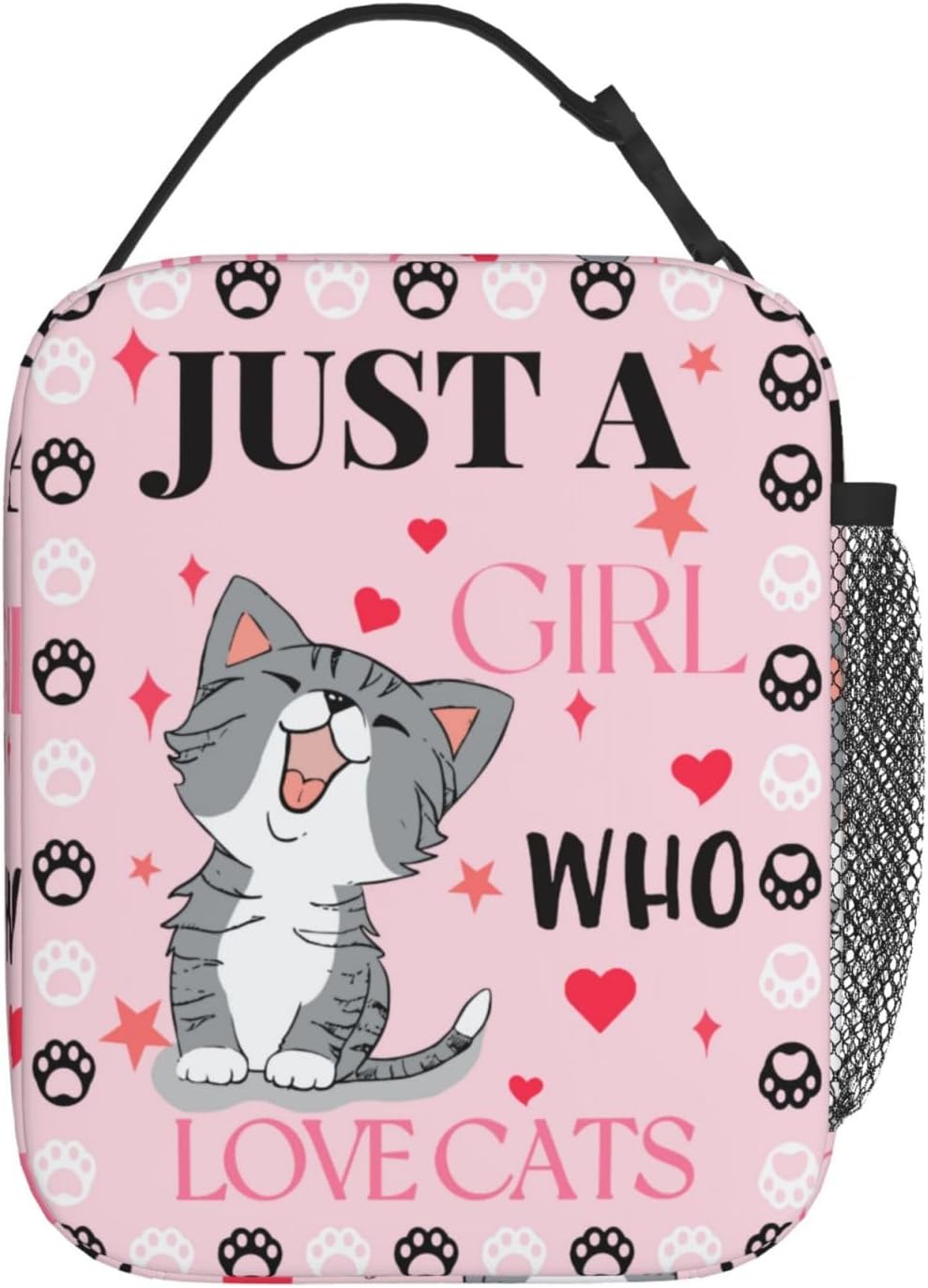 Bolsa almuerzo térmica rosa con gato