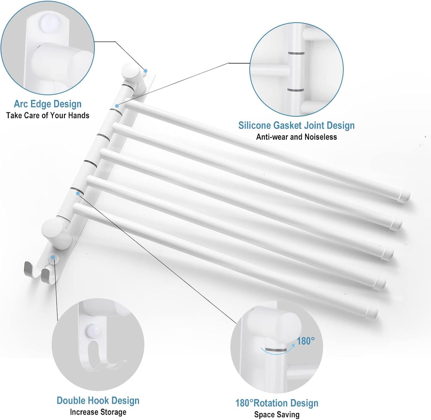 Toallero giratorio 5 brazos acero inox 304 resistente
