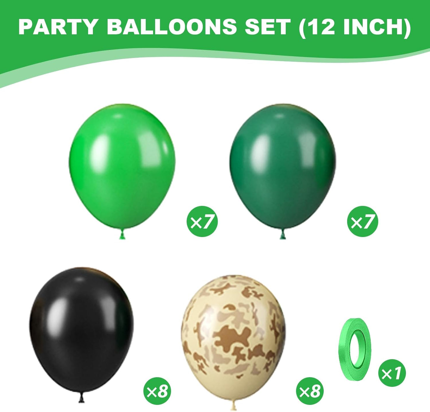 Globos camuflaje verde, negro, marrón 12pulg para hombres