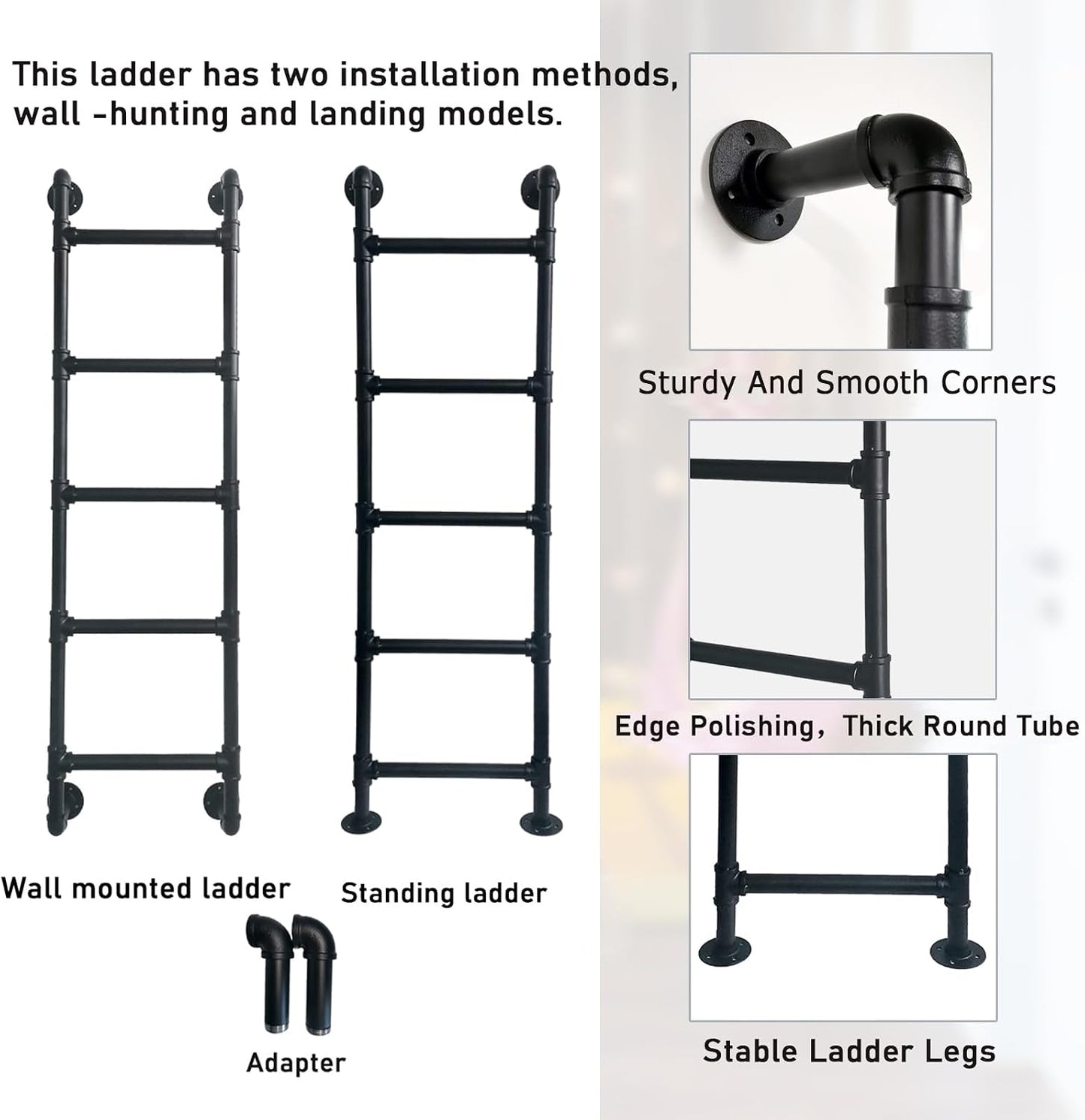 Escalera metal para ático y dormitorio 2 escalones negro