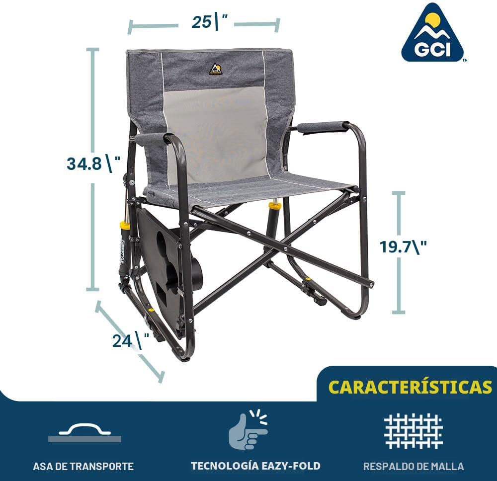 Silla mecedora plegable camping con mesa