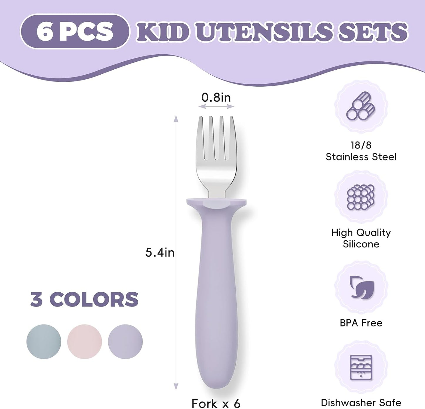 Set 6 tenedores para niños mango silicona acero inox 18/8
