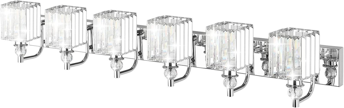 Luz tocador cristal 6 luces 48pulg cromada baño