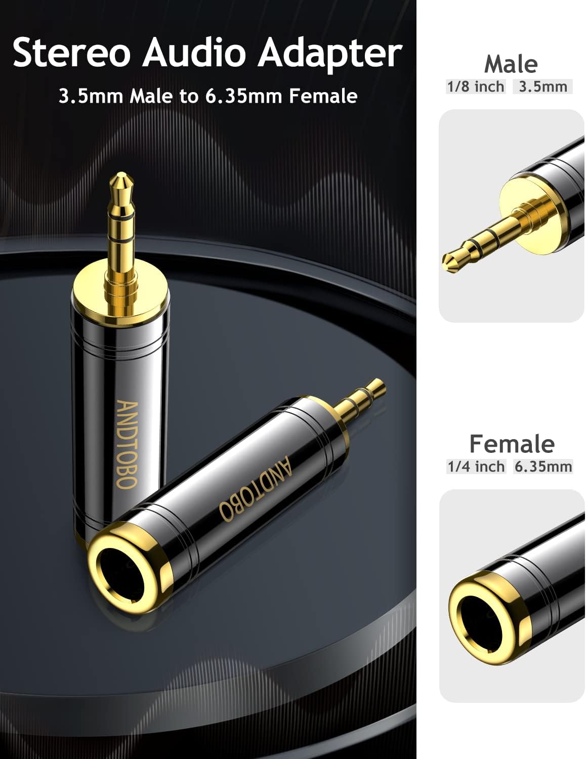 Adaptador auriculares cobre macho 0.138pulg a hembra 1/4 pulg