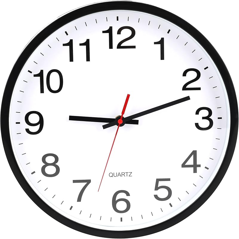 Reloj pared negro silencioso 10pulg cuarzo moderno