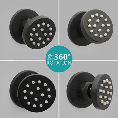 Cabezal ducha redondo latón 2" masaje spa 4pzas negro mate