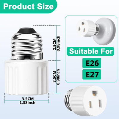 3 Pack Adaptador Enchufe Toma Luz E26 a Salida Roscada 2/3