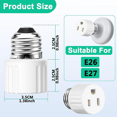 3 Pack Adaptador Enchufe Toma Luz E26 a Salida Roscada 2/3