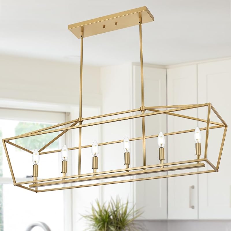 Iluminación isla cocina 6 luces candelabro dorado sala