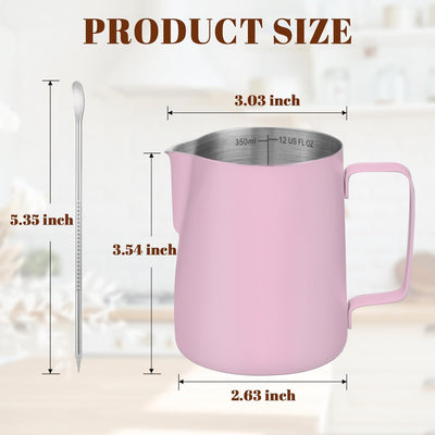 Jarra espumadora leche 12oz acero inox 304 con escala rosa