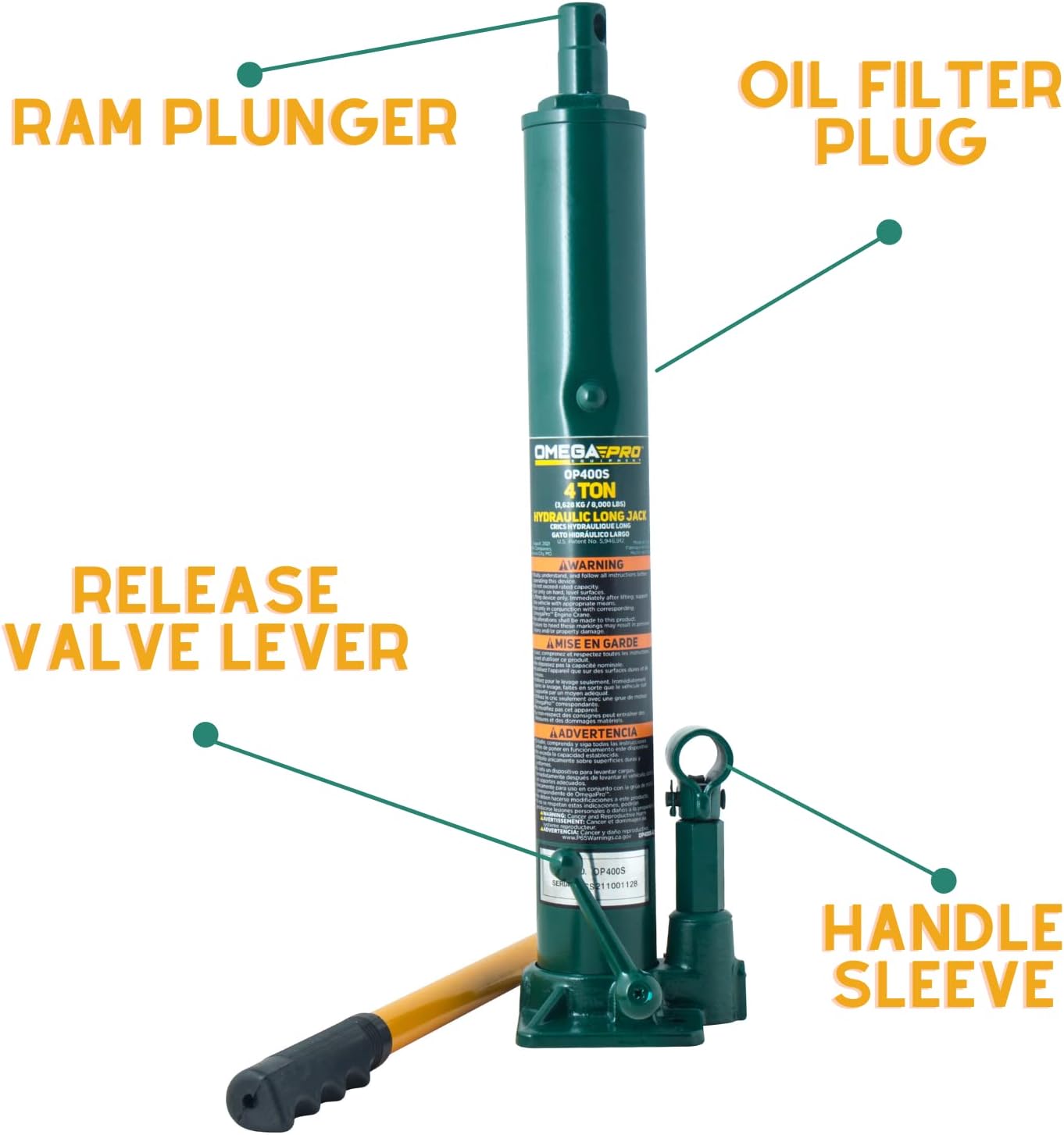 Gato hidráulico largo Ram 4 toneladas base plana taller