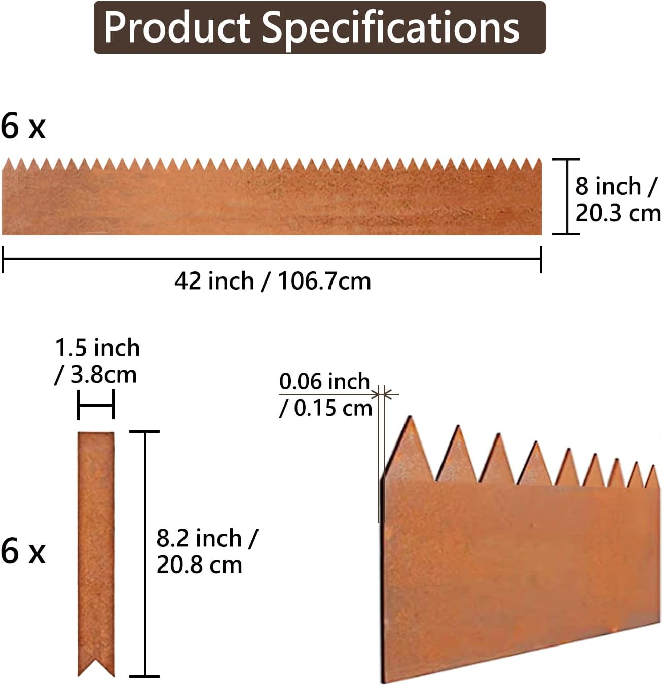 Ribete acero Cor-Ten pre-oxidado 42x8pulg set 6