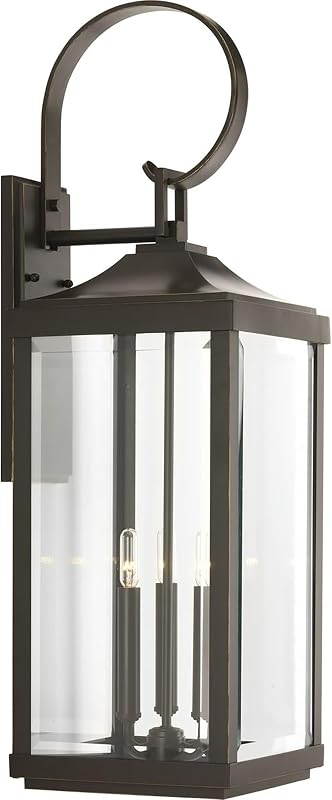 Farol pared cristal biselado 3 luces color bronce antiguo