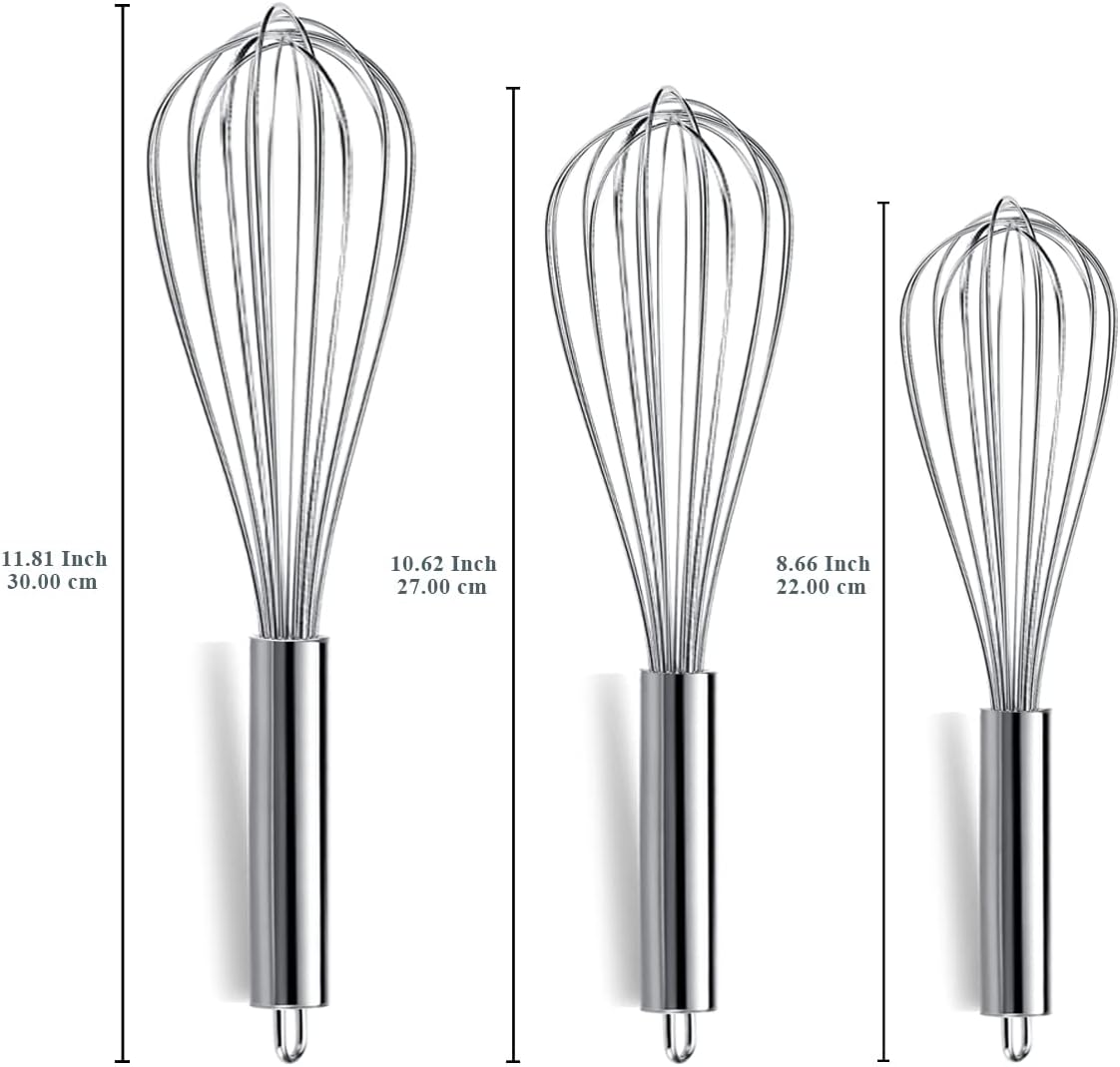 Set 3 Batidores Acero Inox 8x10x12pulg Alambre Wisk Plateado