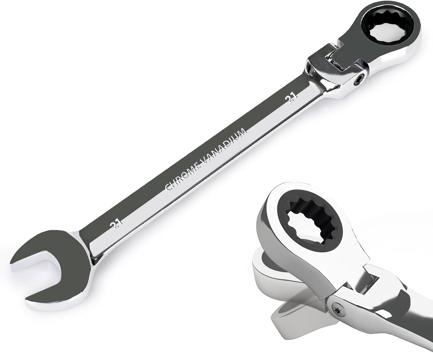 Llave trinquete 21mm cabeza flexible 12 puntas acero cromo