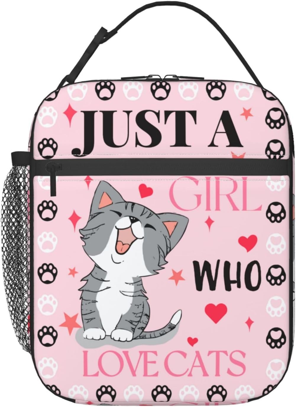 Bolsa almuerzo térmica rosa con gato