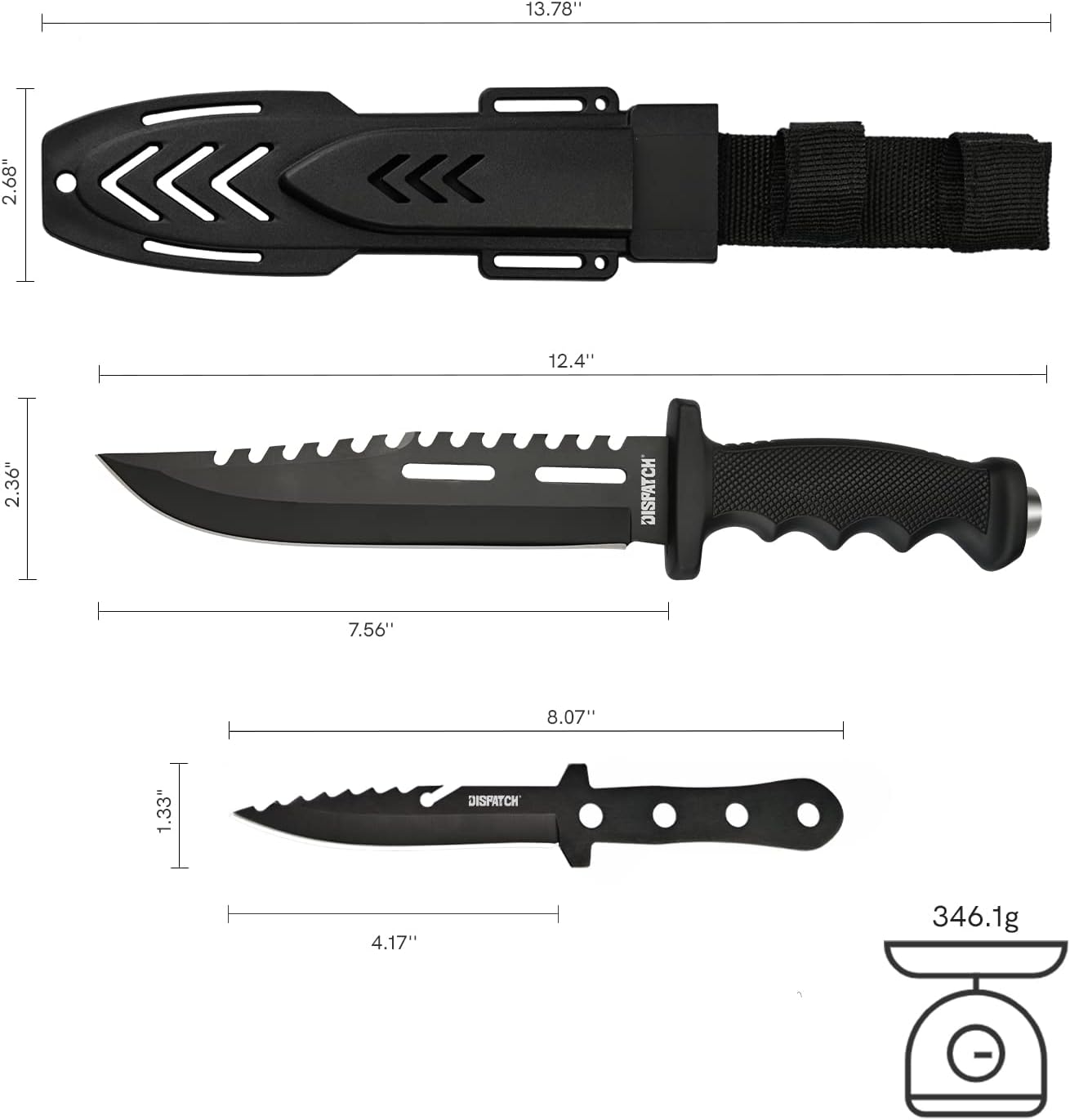 Cuchillo de caza hoja fija 12" y 8" para hombres táctico Bowie