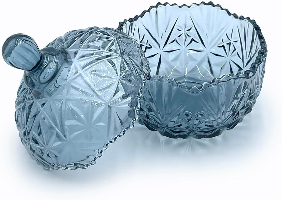 Tarro cristal en relieve para galletas y joyas azul gris