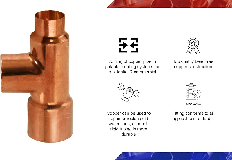 5 Pzas Reductores Cobre con Extremos Sudor 1-1/2x1x1-1/4