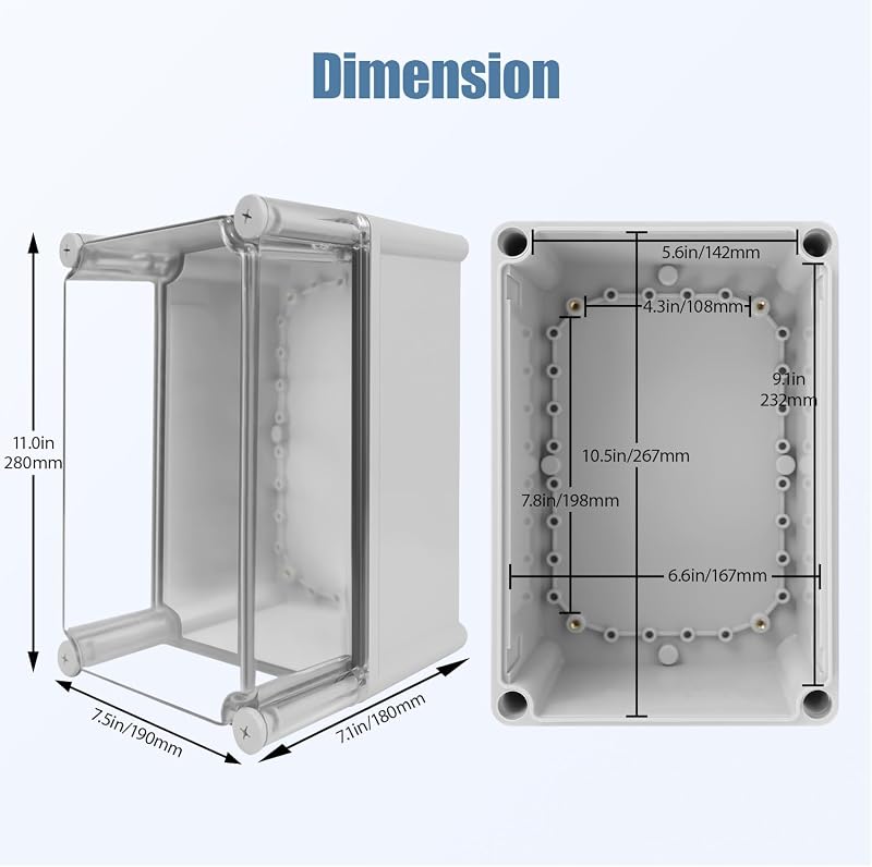 Caja conexiones IP67 impermeable gris 11x7.5x7.1"