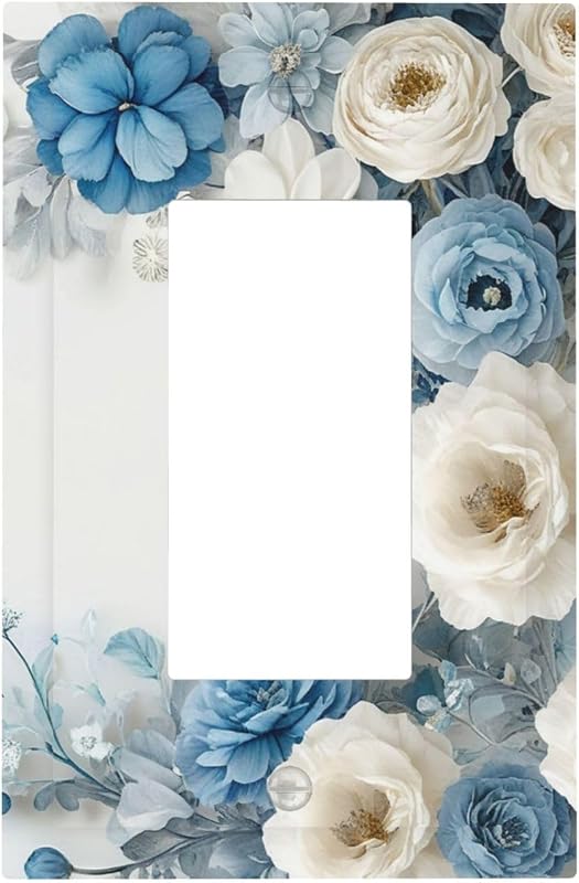 Cubiertas enchufes decorativas 1 gang rosa azul flores blancas