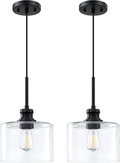 2 Lámparas colgantes techo 7.3pulg vidrio transparente negro