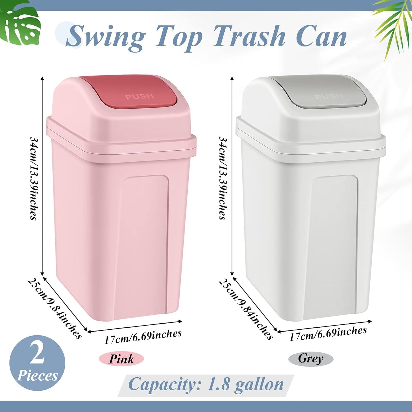 2 Cubos Basura Plástico 1.8gal Tapa Basculante Rosa