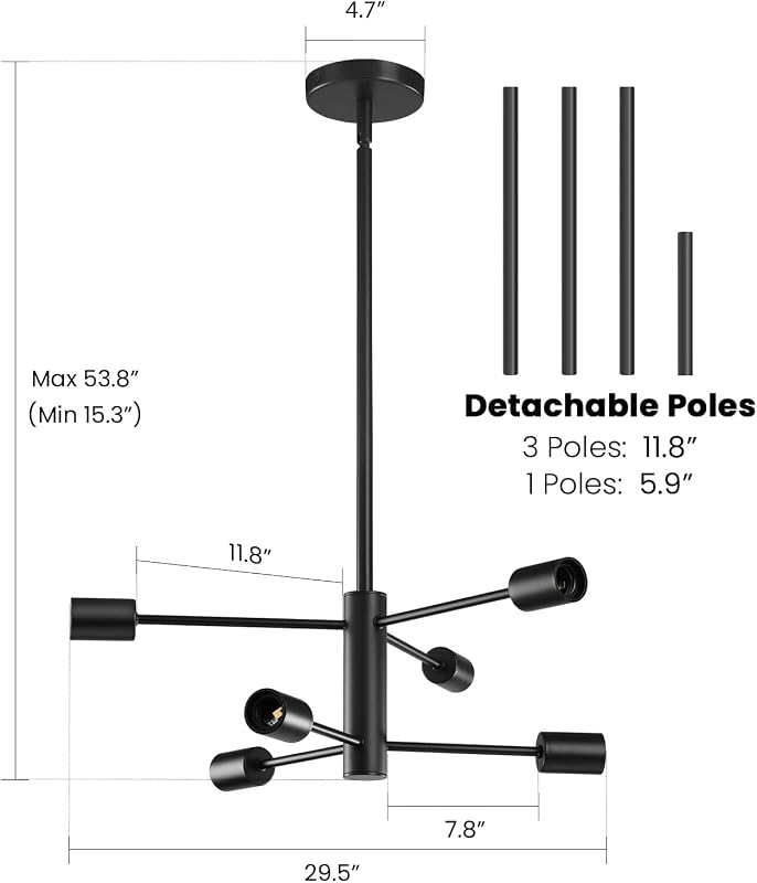 Candelabro Sputnik 6 luces negro ajustable comedor sala