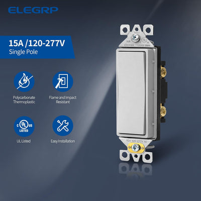 Interruptor luz pared gris mate 15A 120/277V reemplazo basculante