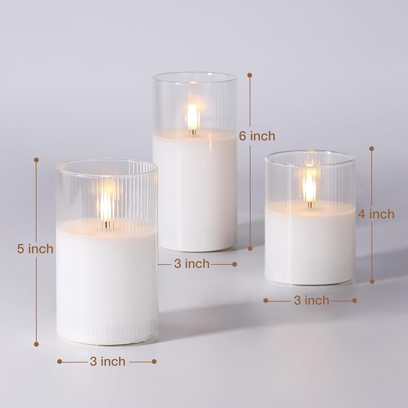 Velas sin llama acanalado transparente con control remoto set 3