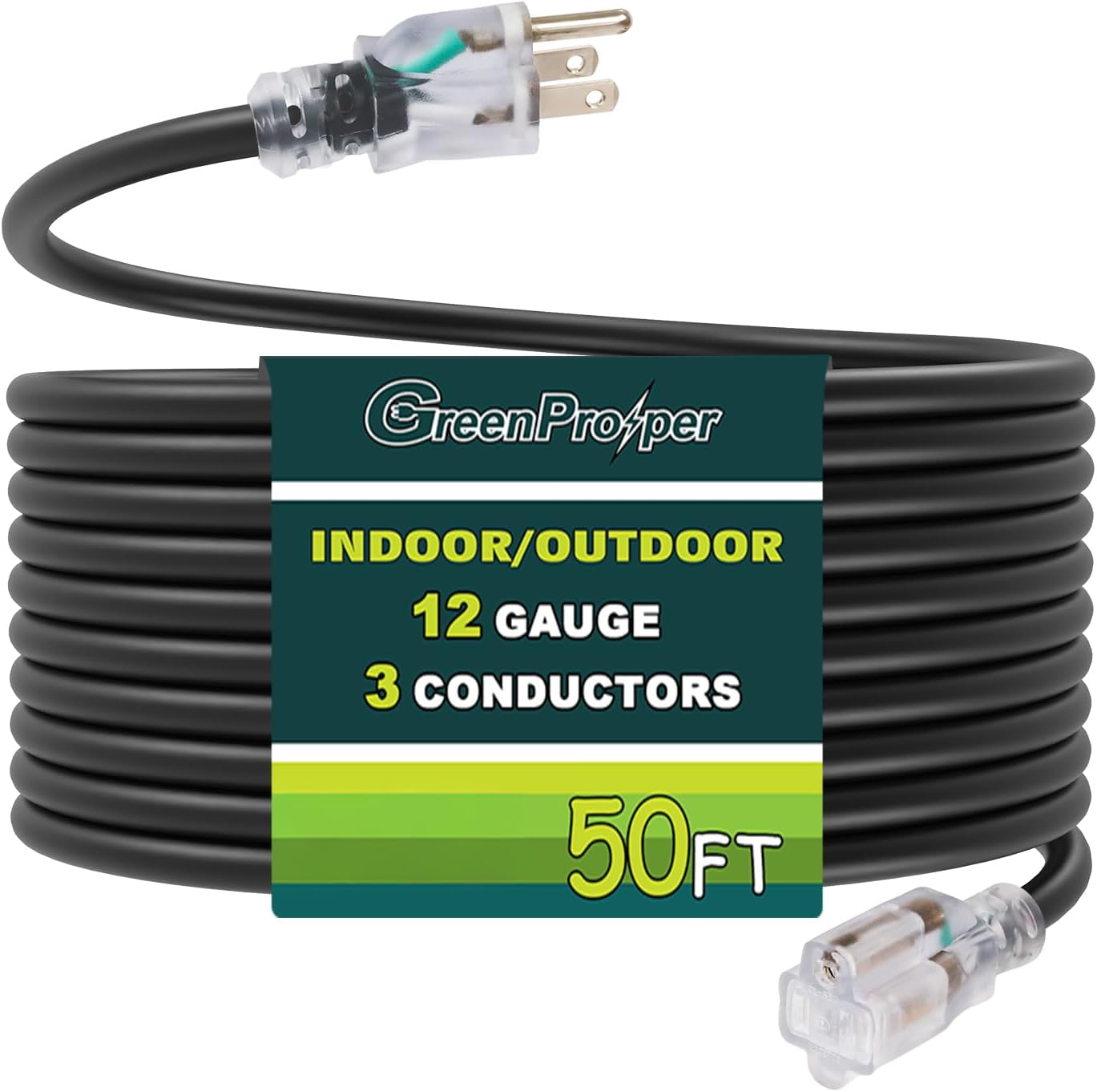 Cable extensión 50pulg negro 12/3 SJTW resistente agua
