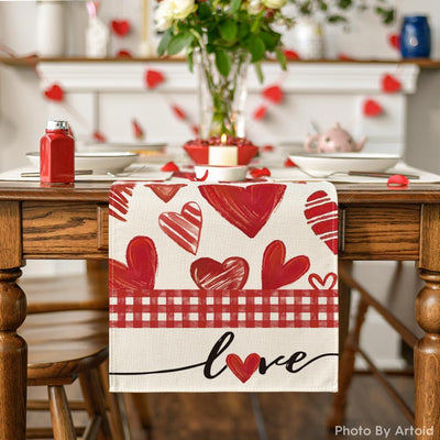 Camino mesa San Valentín corazón búfalo rojo 13x72pulg