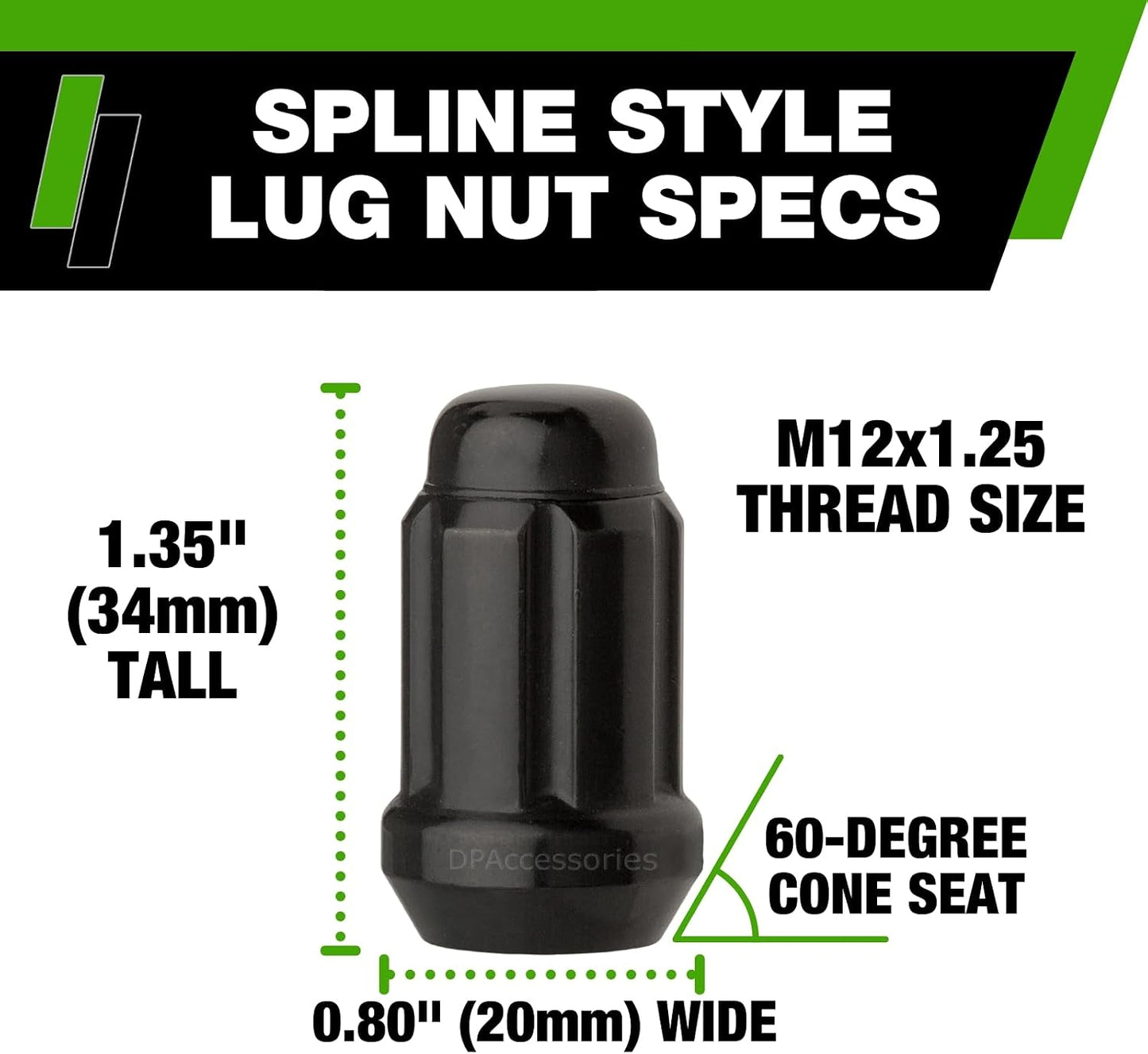 Tuercas M12x1.25 negras para ruedas set 24